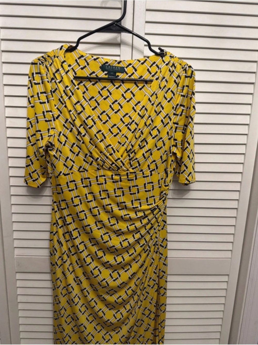 Lauren Ralph Lauren Yellow Geometric Chain Faux Wrap Sheath Dress 8